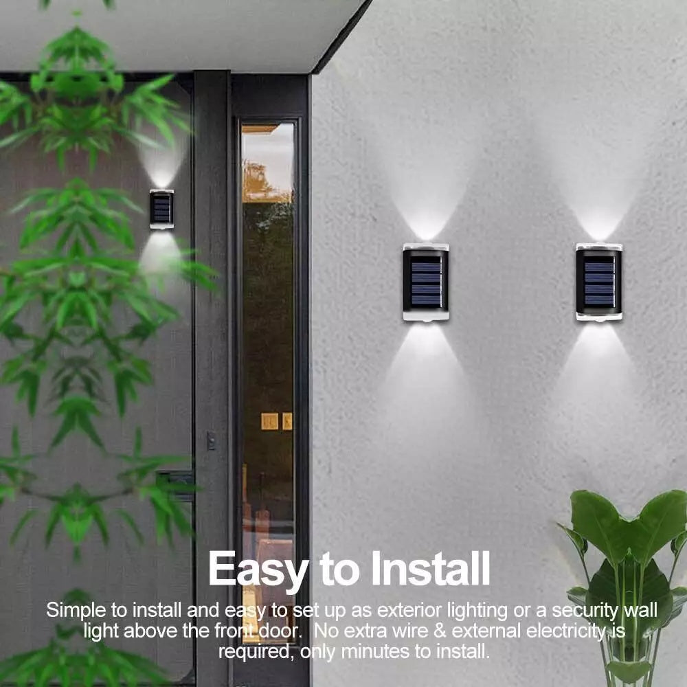 2Pcs Solar Powered Wall Lights Led Super Bright Fence Outdoor Garden Lamps