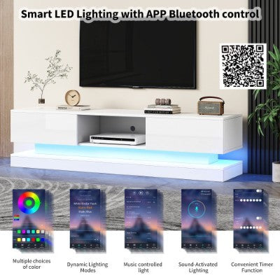 160 CM TV Stand With 16 Colour RGB LED Lights. 2 Drawers And 1 Open Storage Space, TV Unit For 70-79 Inch TV