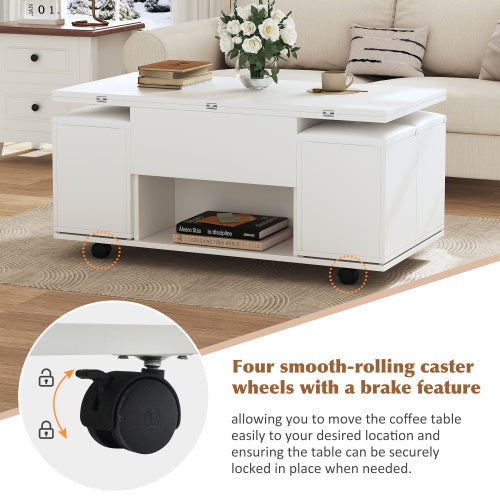Lift Up Coffee Table With Storage & Dining Table -  White