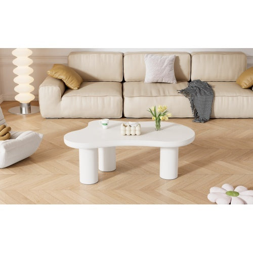 Irregular White Painted Coffee Table - Cloud Shaped Coffee Table, 107x66x40.5 CM