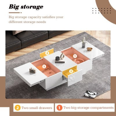 White Gloss Coffee Table -  2 Drawers And 2 Large Storage Spaces