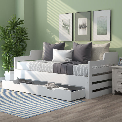 Daybed, Trundle And Drawer - Single Guest Bed Sofa Bed, Pull Out Trundle And Storage Drawer For Living Room And Bedroom