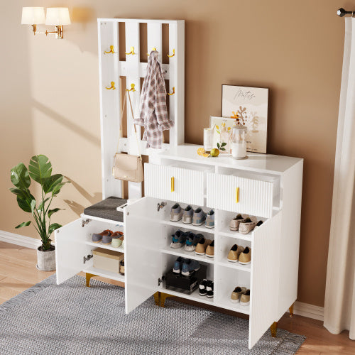 Wardrobe Set With Hooks, Shoe Cabinet, Drawers And Doors