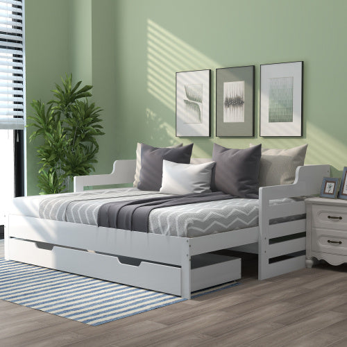 Daybed, Trundle And Drawer - Single Guest Bed Sofa Bed, Pull Out Trundle And Storage Drawer For Living Room And Bedroom