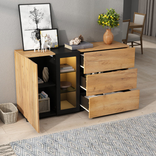 Sideboard With 3 Drawers, Accent Console Table Storage Cabinet With Glass For Living Room, 140x40x80CM