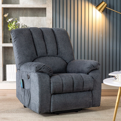 Electric Power Lift Recliner Chair - Sofa With Massage And Heat & 2 Side Pockets USB Ports