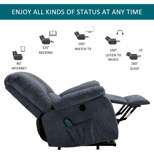 Electric Power Lift Recliner Chair - Sofa With Massage And Heat & 2 Side Pockets USB Ports