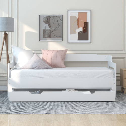 Daybed, Trundle And Drawer - Single Guest Bed Sofa Bed, Pull Out Trundle And Storage Drawer For Living Room And Bedroom