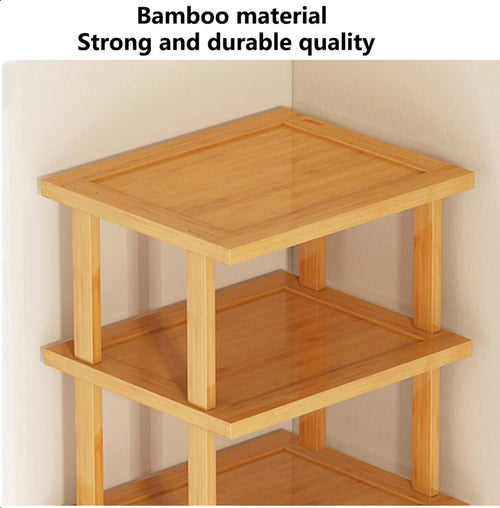 6-Tier Bamboo Shoe Rack - Vertical Space Saving Shoe Organiser Corner Shelf