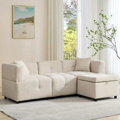 Sectional Sofa Couch With Removable Storage Ottoman, Fabric Sofa For Living Room Apartment, Beige