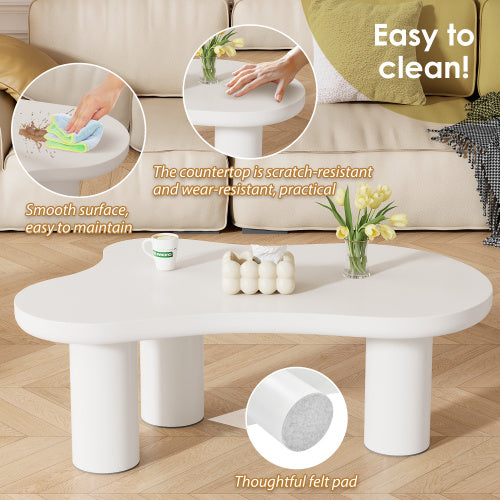 Irregular White Painted Coffee Table - Cloud Shaped Coffee Table, 107x66x40.5 CM