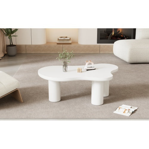 Irregular White Painted Coffee Table - Cloud Shaped Coffee Table, 107x66x40.5 CM