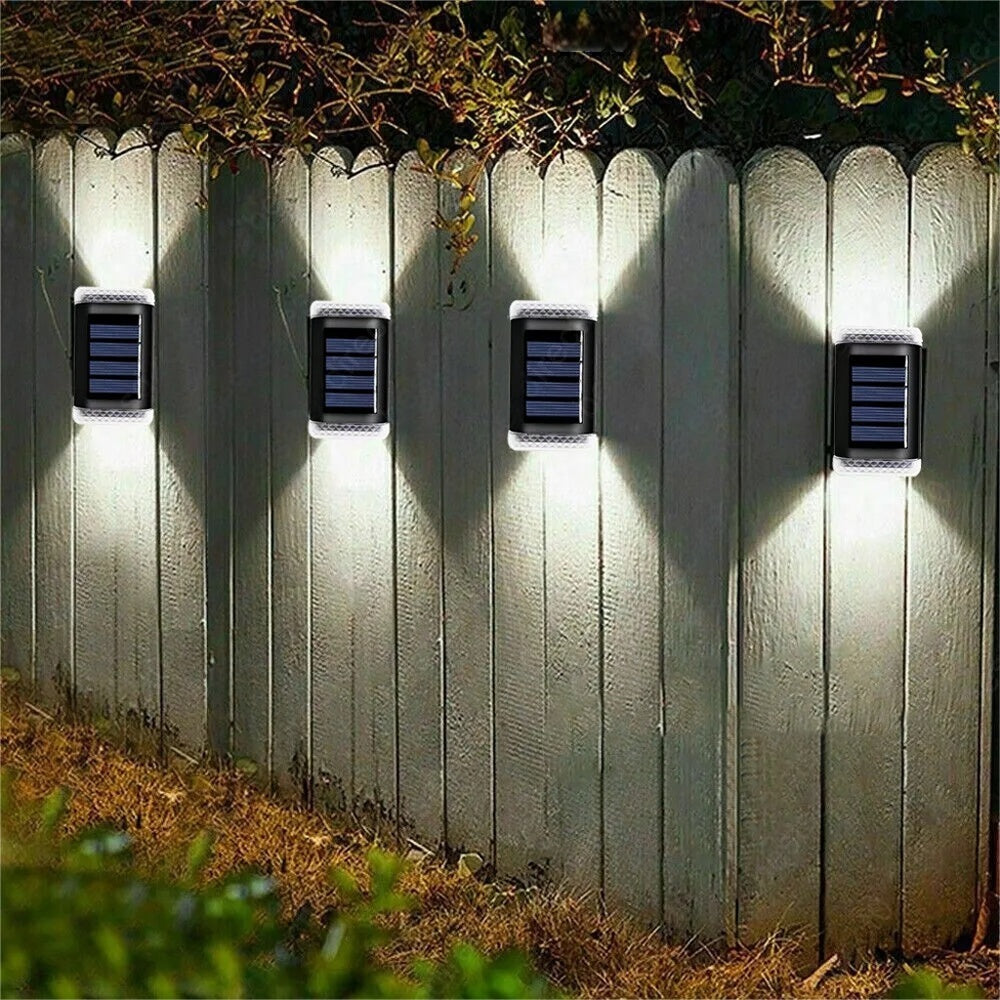 2Pcs Solar Powered Wall Lights Led Super Bright Fence Outdoor Garden Lamps