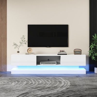 160 CM TV Stand With 16 Colour RGB LED Lights. 2 Drawers And 1 Open Storage Space, TV Unit For 70-79 Inch TV