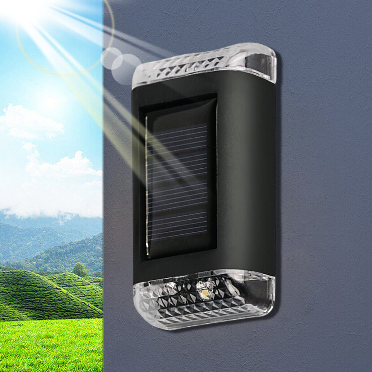 2Pcs Solar Powered Wall Lights Led Super Bright Fence Outdoor Garden Lamps