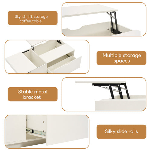 Lift Up Coffee Table - Coffee Table With Drawer - White