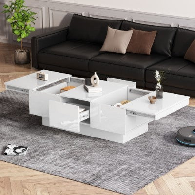 White Gloss Coffee Table -  2 Drawers And 2 Large Storage Spaces