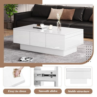 White Gloss Coffee Table -  2 Drawers And 2 Large Storage Spaces