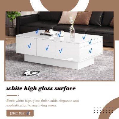 White Gloss Coffee Table -  2 Drawers And 2 Large Storage Spaces