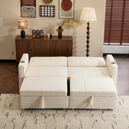 King Size Pull Out Sofa Bed - Convertible Fabric Sofa Chair With Cup Holders & Side Pockets