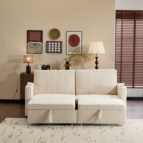 King Size Pull Out Sofa Bed - Convertible Fabric Sofa Chair With Cup Holders & Side Pockets