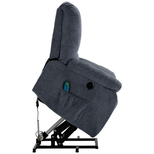 Electric Power Lift Recliner Chair - Sofa With Massage And Heat & 2 Side Pockets USB Ports