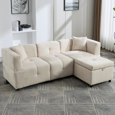 Sectional Sofa Couch With Removable Storage Ottoman, Fabric Sofa For Living Room Apartment, Beige