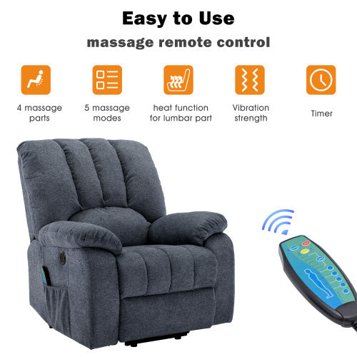 Electric Power Lift Recliner Chair - Sofa With Massage And Heat & 2 Side Pockets USB Ports
