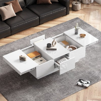 White Gloss Coffee Table -  2 Drawers And 2 Large Storage Spaces