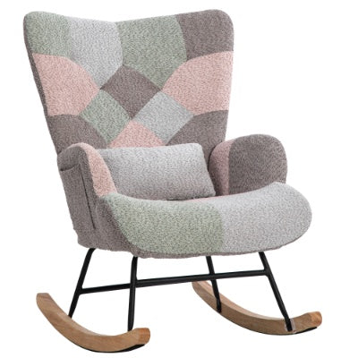 Rocking Chair - Fabric Wingback Accent Chair With Solid Wood Legs With Footstool - Multicolour