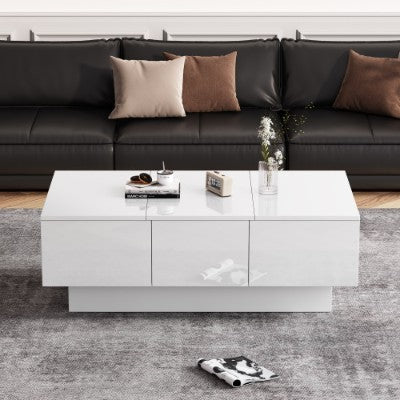 White Gloss Coffee Table -  2 Drawers And 2 Large Storage Spaces