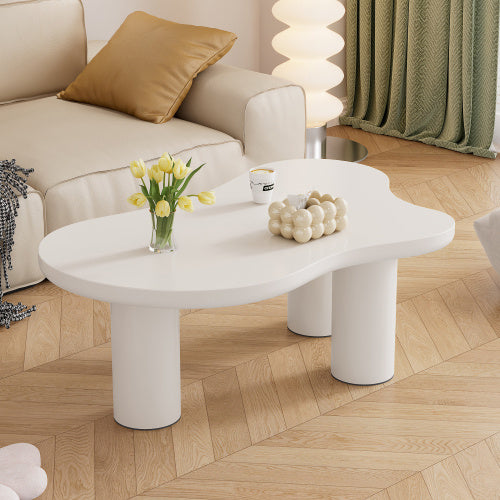Irregular White Painted Coffee Table - Cloud Shaped Coffee Table, 107x66x40.5 CM