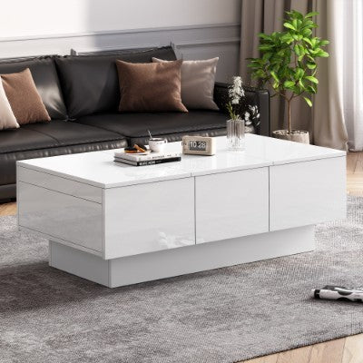 White Gloss Coffee Table -  2 Drawers And 2 Large Storage Spaces