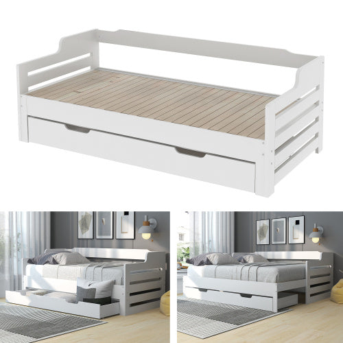 Daybed, Trundle And Drawer - Single Guest Bed Sofa Bed, Pull Out Trundle And Storage Drawer For Living Room And Bedroom
