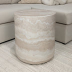 Celeste Round Neutral Marble Effect Side Table