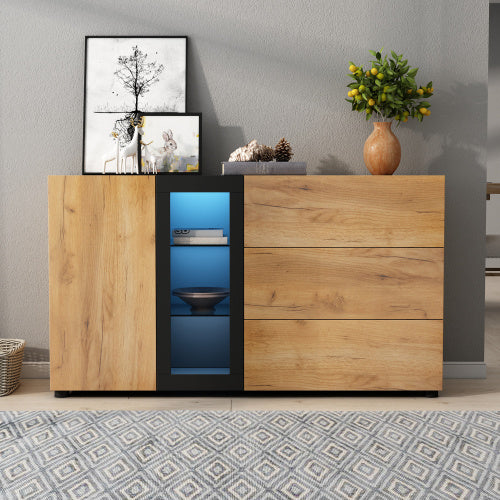 Sideboard With 3 Drawers, Accent Console Table Storage Cabinet With Glass For Living Room, 140x40x80CM