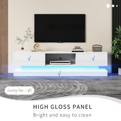 160 CM TV Stand With 16 Colour RGB LED Lights. 2 Drawers And 1 Open Storage Space, TV Unit For 70-79 Inch TV
