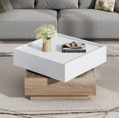 Square 360 Rotating Coffee Table - Wooden 2-Tier Center Table With Swivel Tabletop And Storage