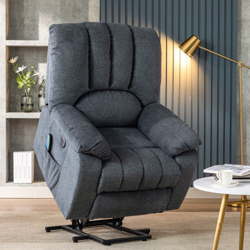 Electric Power Lift Recliner Chair - Sofa With Massage And Heat & 2 Side Pockets USB Ports