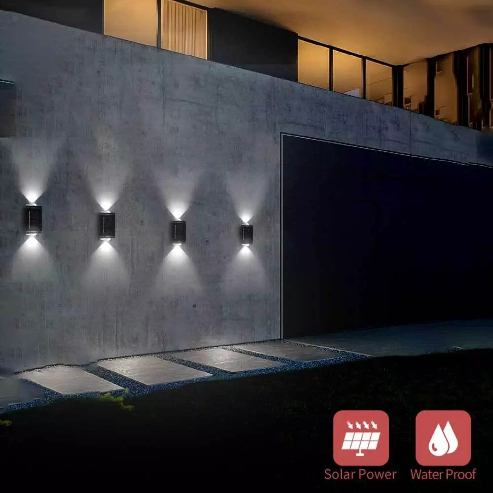 2Pcs Solar Powered Wall Lights Led Super Bright Fence Outdoor Garden Lamps